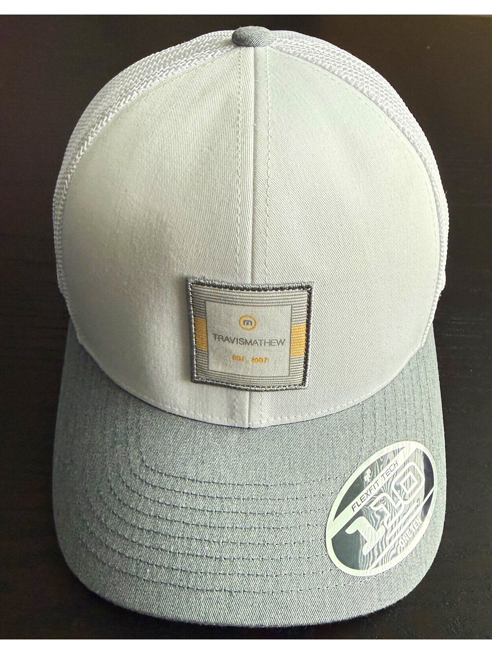 TravisMathew Three Cheers Trucker Hat Mens OS White Gray Flexfit 110 Snapback